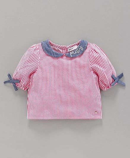 Babyoye Half Sleeves Striped Top - White Pink