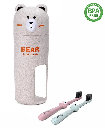 Bear Design Set Of 2 Toothbrush With Box - Grey