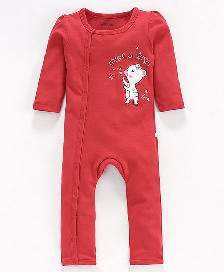 Babyoye Sleepsuit with Cap, Mittens & Booties Animal Print - Red