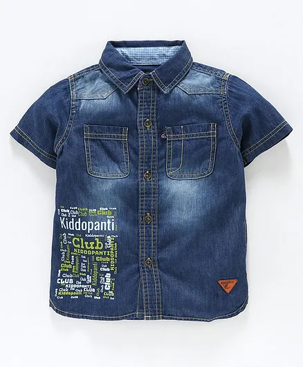 Kiddopanti Half Sleeves Letter Printed Shirt - Dark Blue