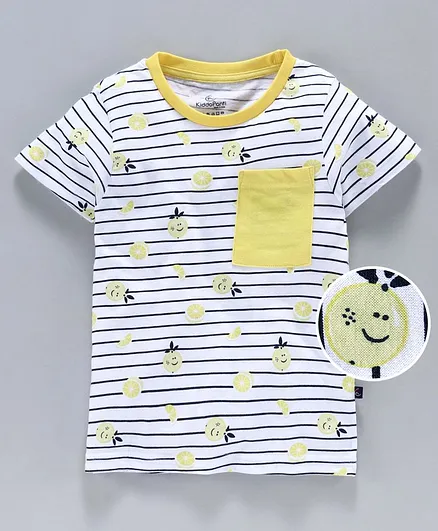 Kiddopanti Lemon Printed Half Sleeves Striped Tee - White