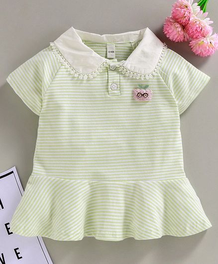 Kookie Kids Half Sleeves Striped Frock - Green White