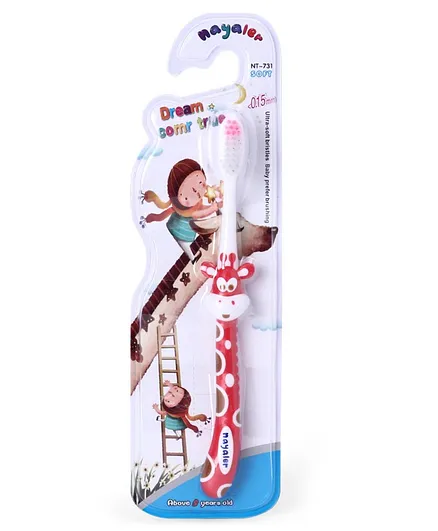Tooth Brush with Ultra Soft Bristles Giraffe Design - Red