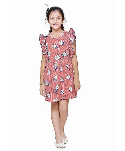 Cutiekins Flower Print Sleeveless Dress - Red