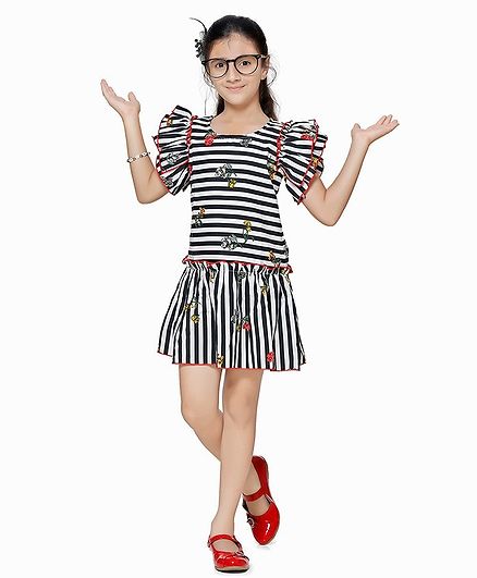 Cutiekins Striped Half Sleeves Dress - White