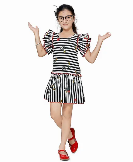 Cutiekins Striped Half Sleeves Dress - White