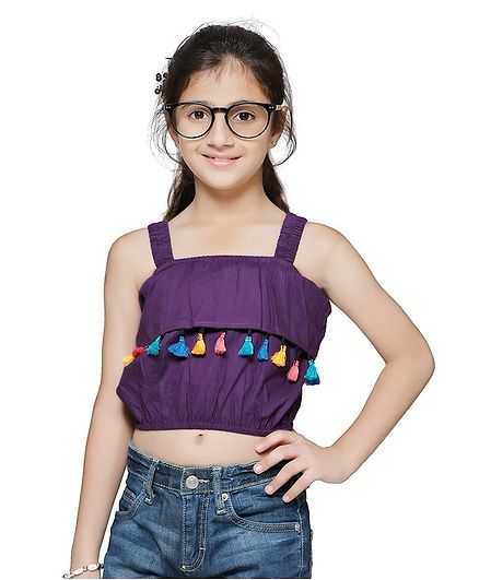 Cutiekins Tassel Detailed Sleeveless Top - Purple