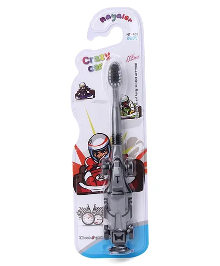 Toothbrush With Ultra Soft Bristles Car Shaped- Grey Black