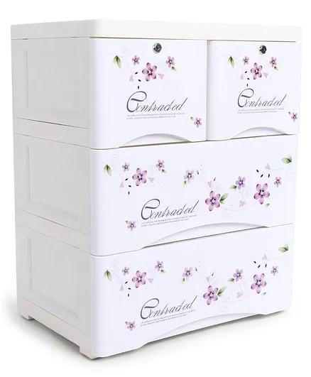 3 Layered Storage Cabinet Flowers Print - White