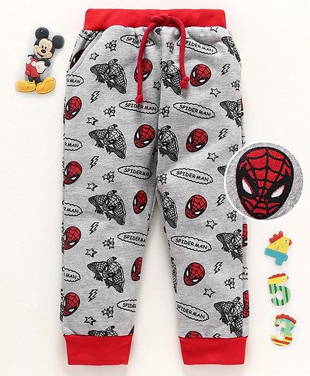 Marvel by Babyhug Full Length Lounge Pants Spiderman Print - Grey Red