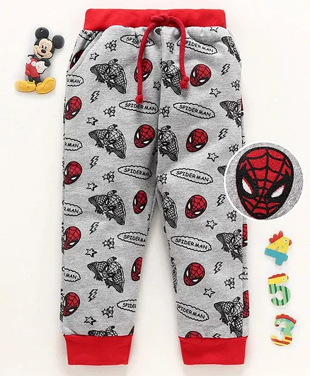 Marvel by Babyhug Full Length Lounge Pants Spiderman Print - Grey Red
