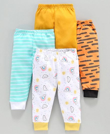 Kidi Wav Striped Pack Of 4 Full Length Lounge Pants - Orange White Yellow & Blue