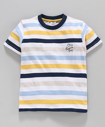 Smarty Half Sleeves Striped Tee - Yellow Blue