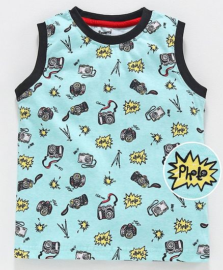 Smarty Sleeveless Tee Camera Print - Green