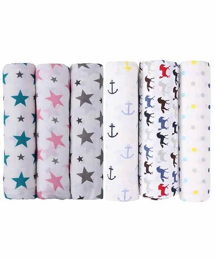 haus & kinder 100% Cotton Muslin Swaddle Wrap Pack of 6 - White