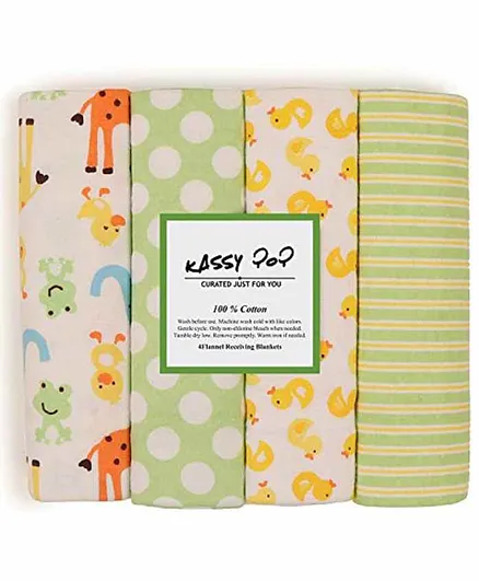 Kassy Pop 100% Cotton Flannel Receiving Blankets Pack of 4 - Multicolor