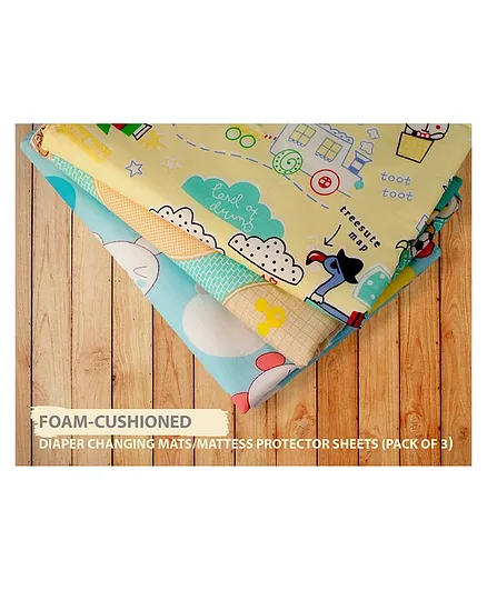 Lollipop Lane Foam Cushioned Waterproof Quickly Diaper Changing Mats Pack of 3 - Multicolor