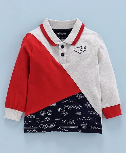 Babyoye Full Sleeves Printed Tee - Grey Red