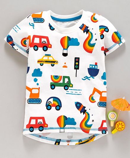 Kookie Kids Short Sleeves Tee Vehicle Print - White