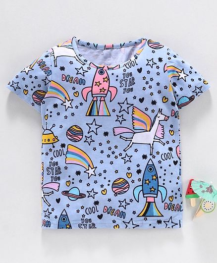 Kookie Kids Short Sleeves Tee Space Theme Print - Blue