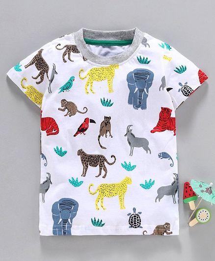 Kookie Kids Short Sleeves Tee Wild Animals Print - White