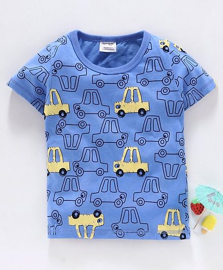 Kookie Kids Half Sleeves Tee Car Print - Blue