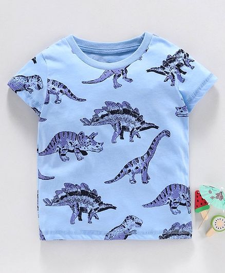 Kookie Kids Half Sleeves Tee Dino Print - Blue