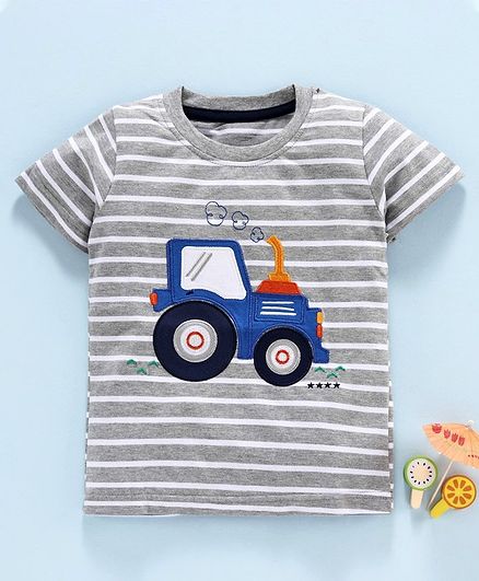 Kookie Kids Half Sleeves Striped Tee Truck Patch - Grey