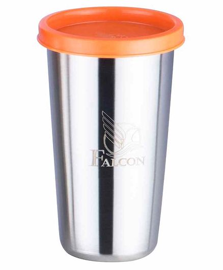 Falcon Steel Glass With Orange Lid - 370 ml