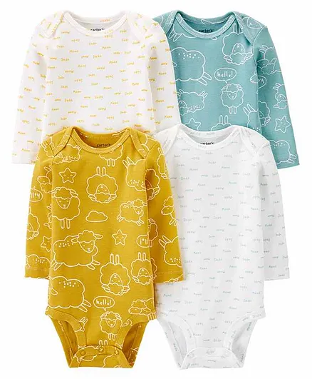 Carter's 4 Pack Sheep Original Bodysuits - Green Yellow White