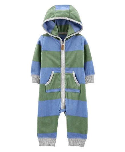 Carter's Striped Zip-Up Fleece Jumpsuit - Multicolor