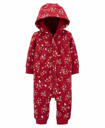 Carter's Floral Fleece Jumpsuit - Maroon