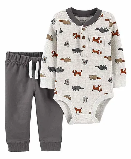 Carter's 2-Piece Henley Bodysuit Pant Set - White Grey