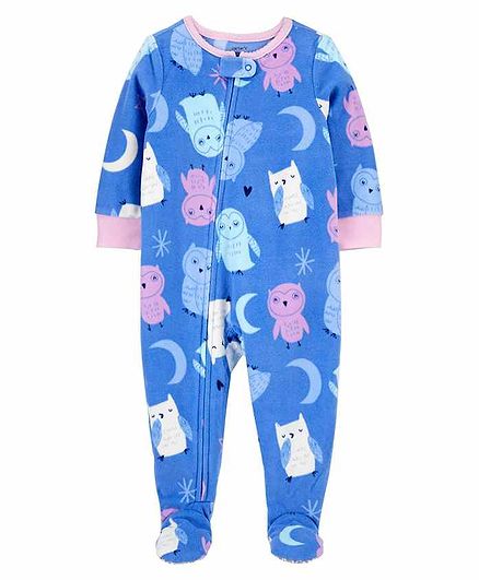 Carter's Piece Owl Fleece Footie PJs - Blue