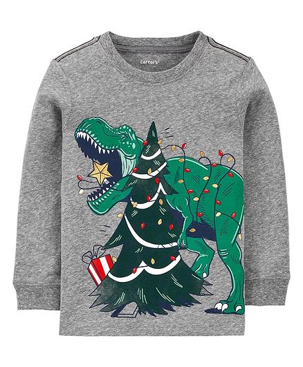 Carter's Christmas Dinosaur Snow Yarn Jersey Tee - Grey