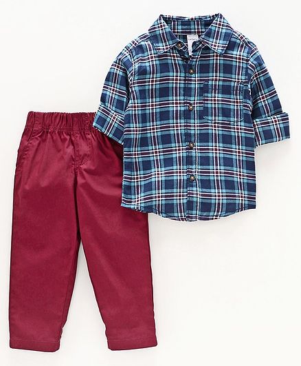 Carter's 2-Piece Plaid Button-Front Shirt & Pant Set - Blue Maroon