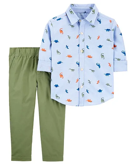 Carter's 2-Piece Dinosaur Button-Front Shirt & Pant Set - Blue