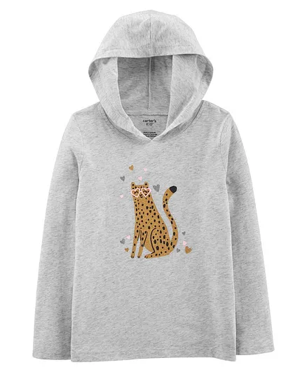 Carter's Leopard Hooded Jersey Tee - Grey