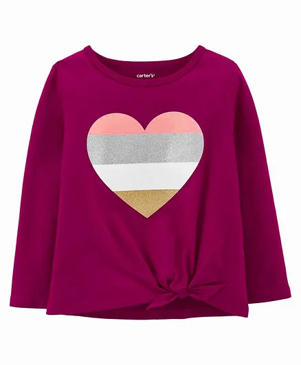 Carter's Carter's Glitter Heart Tie Front Jersey Tee - Pink