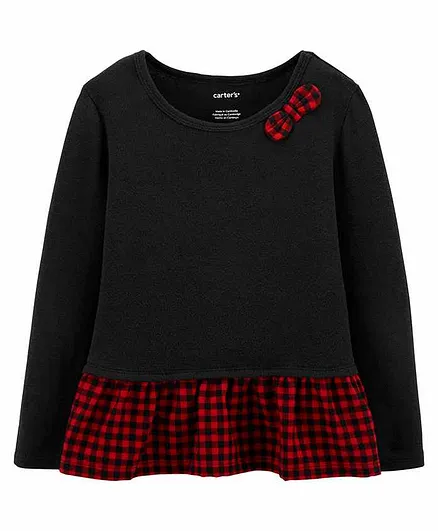 Carter's Plaid Peplum Jersey Top - Black