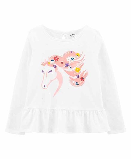 Carter's Floral Horse Peplum Jersey Top - White