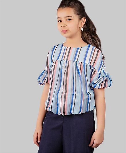 One Friday Striped Half Sleeves Top - Blue