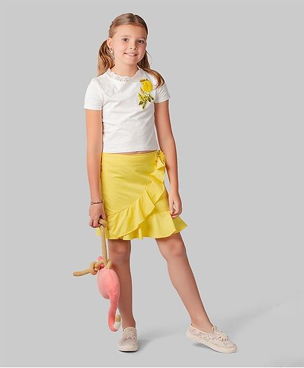 One Friday Lemon Patch Half Sleeves Top - Off White