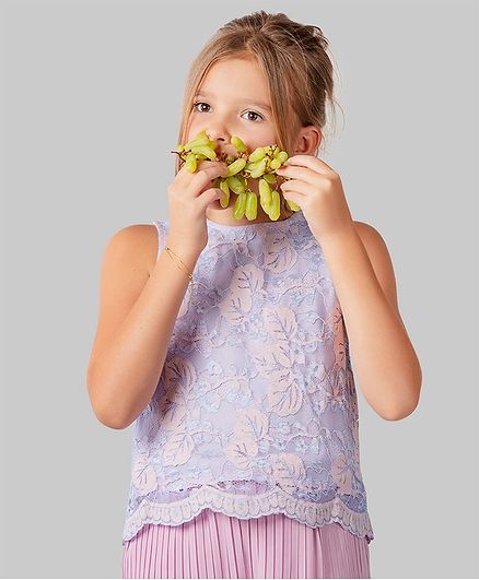One Friday Sleeveless Lacy Scallop Top - Purple