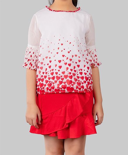 One Friday Heart Print Half Sleeves Top - Off White