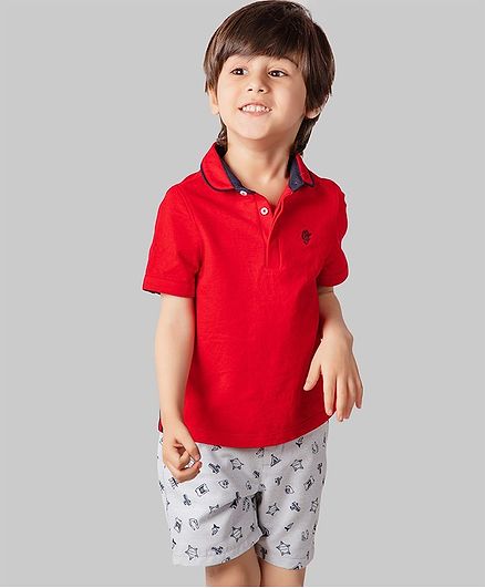 One Friday Half Sleeves Polo Neck Solid Tee - Red