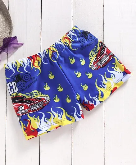 Yellow Bee Car Print Trunks - Royal Blue