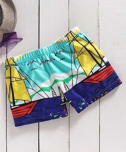 Yellow Bee Boat Print Trunks - Sea Green