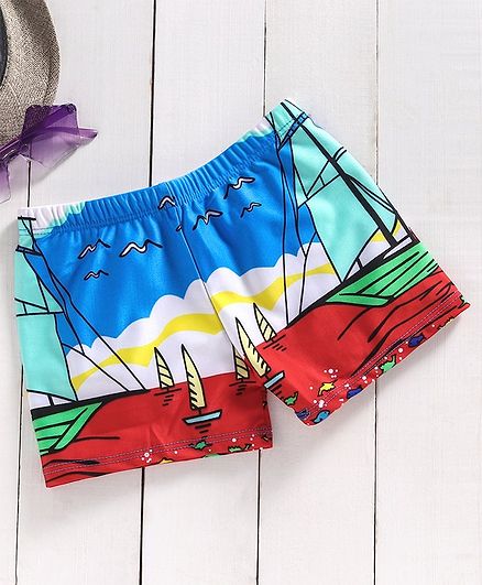 Yellow Bee Boat Print Trunks - Blue