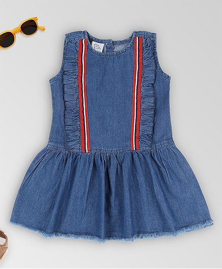 oui oui Sleeveless Ruffle Detail Raw Hem Dress - Blue